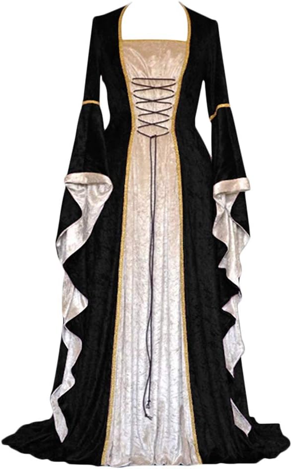 ZhuiKunA Womens Retro Renaissance Medieval Costume Long Sleeves Fancy Evening,Dresses