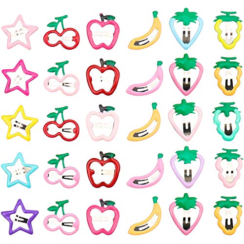 CNXUS 30 Pcs Pinces À Cheveux Pour Bébé, Pinces À Cheveux Pour Filles, Bijoux Pour Enfants, Pinces À Cheveux Snap, Pinces À Cheveux De Fruits De Dessin Animé Pour Femmes Et Enfants