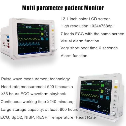 Image of Veterinary Patient Monitor with ETCO2 Capability - 12.1'' Multiparameter VET Patient Monitor for Dogs, Cats & Animals Use | ICU Machine ETCO2, ECG, SPO2 /HR, NIBP, RESP, Temperature Monitoring