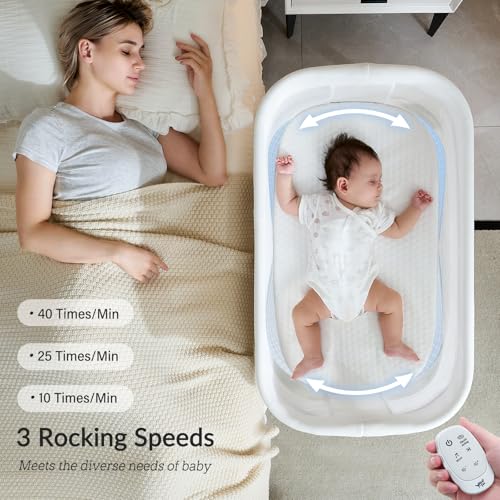 Image of VaVaSoo Rocking Baby Bassinet,Electric Auto Rocking Bassinet,Linen Taupe
