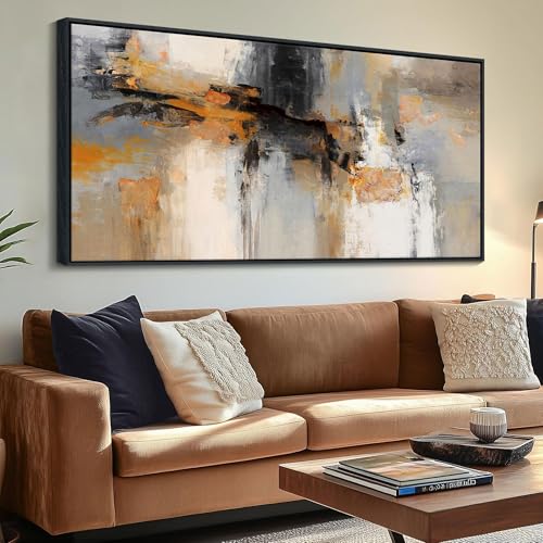 Image of AJAZIKO Large Abstract Canvas Wall Art - Wall Art for Living Room and Bedroom, Modern Wall Decor in Orange and Gray Hues, Perfect Office Decorations for Work