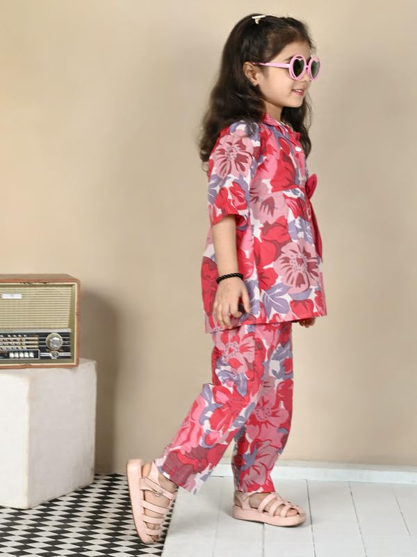 Image of superminis Girls Cotton Abstract /Floral /Striped Print Top And Shorts /Pant Clothing Set