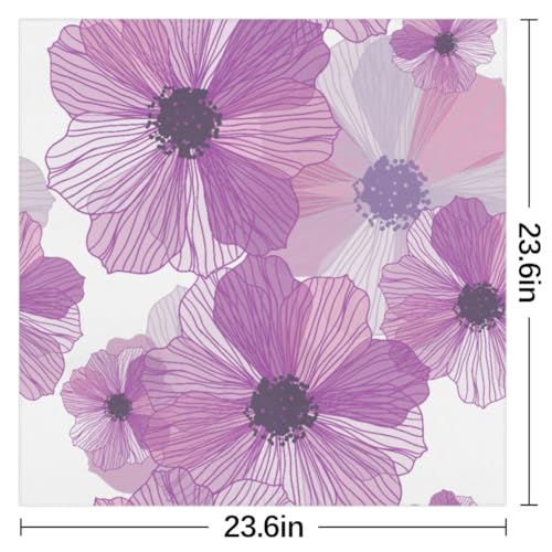 Square Silk Scarf for Women, Purple Flower Floral Lightweight Women's Fashion Scarves Wraps for Hair, Breathable Neck Scarf for Ladies Girls Dressy, 23.6x23.6 in2