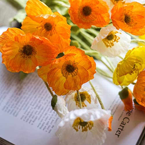 Duyone Artificial Flowers 6 Stems Poppy Silk Bouquet,For Wedding, Home, Party Decoration,Table Centerpiece Arrangement(Orange) #TOP6