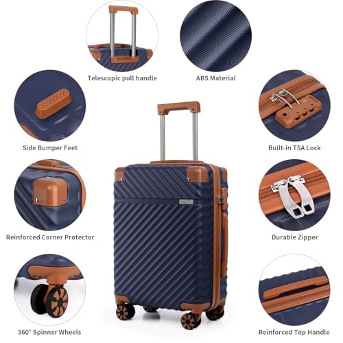 Image of Cosbarn Luggage Sets 5 Piece with TSA Lock Spinner Wheels, Unisex Hard Case ABS Suitcase Set, Hardshell Lightweight Waterproof Travel Hardside Suitcases with Wheels for Women Men, Dark Blue