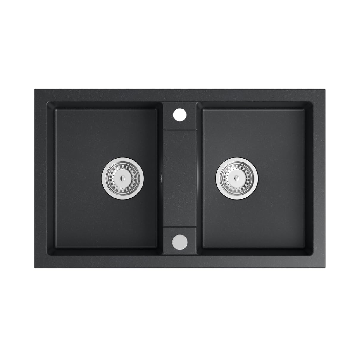 QUADRON Fregadero de cocina de granito, dimensiones: 78 x 48 x 17,5 cm, color: negro, DENZEL 120 Fregadero de cocina de un solo seno, fregadero de cocina de 2 senos, con sifón