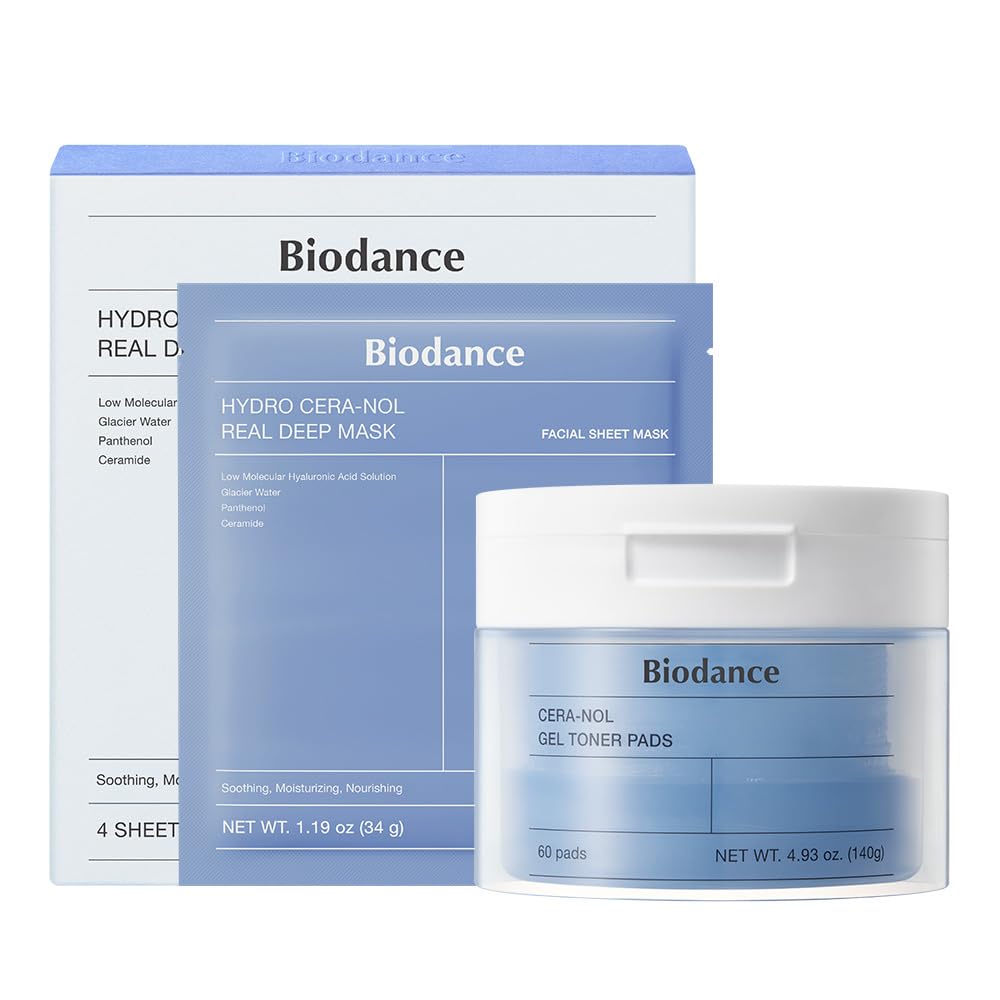 BIODANCE Cera-nol Day & Night Gel Duo: Ceramide Panthenol Mask & Gel Toner Pads Set, Korean Skincare for Moisturizing, Hydrating, Soothing, Korean Skin Care, Skin Care Routine Set