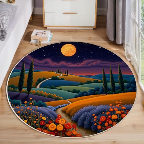 Tapis rond Champs de Lune pour salon et salle d'étude