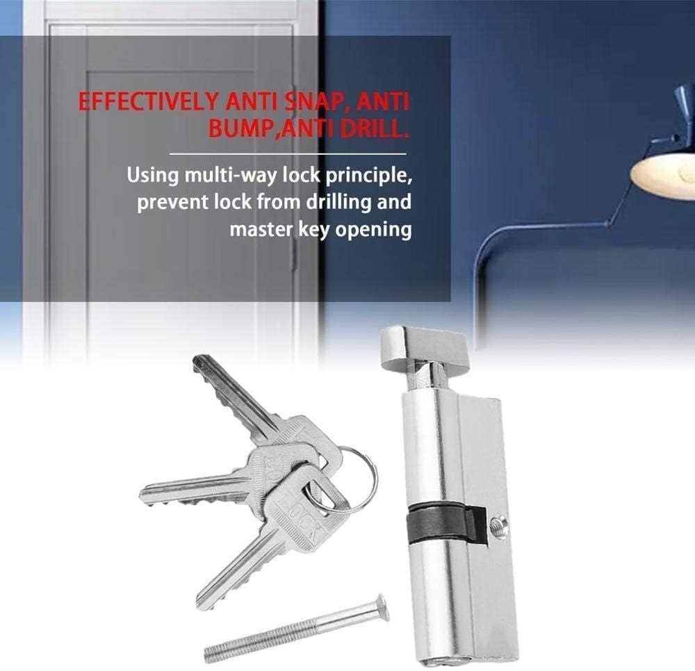 Thumb Turn Euro Cylinder Lock, 70mm Aluminum Metal Door Home Security Anti-Snap Anti-Drill with 3 Keys Silver Tone Set Tools Barrel