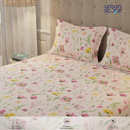 Image of Urban Space Serene 200 TC 100% Cotton Bedsheet for King Bed, Cotton King Bedsheet with 2 Pillow Covers Floral(Meadows Rose Pink, Size 108 x 108 inches)