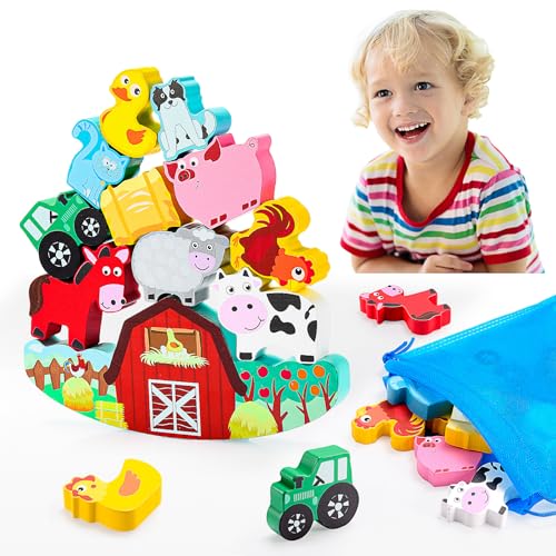 IPOURUP Montessori Toys for Kids 3-7 Wooden Farm Animal Blocks Stacking Games Educational Toy for 3 4 5 6 Year Old Girls Boys Christmas Birthday Gifts...