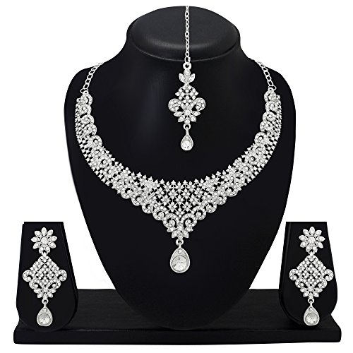Image of Atasi International American Diamond Style Crystals Necklace with Earrings Jewellery Set for Women and Girls | Suited for Party, Wedding, Engagement, Special Occasions | Gift for Her