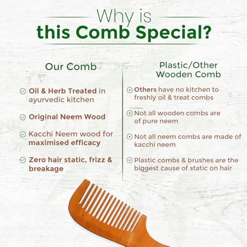 Image of COMBELLE Premium Neem Wood Comb - Eco-Friendly, Oil-Treated Anti-Hairfall & Frizz Control Comb for Men, Women, & Kids - Natural Wooden Comb for Healthy Hair, Dandruff Control, and Scalp Massage (NEEM COMB-3)