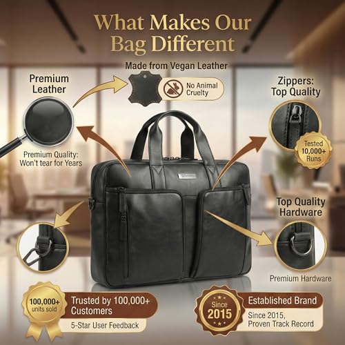 Image of VISMIINTREND Leather Laptop Bags for Men & Women, Office /Travel, Laptop Messenger /Briefcase Bag, Stylish, Fits 13 /14 /15.6 Inch Laptop, Macbook Bag | Corporate Gifts for Men (Orbit Black)