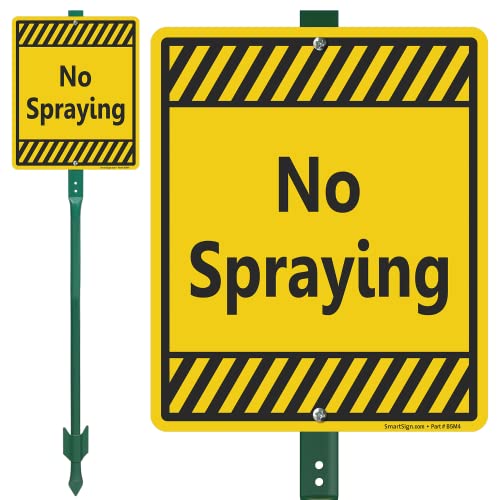 SmartSign 12 x 10 inch No Spraying LawnBoss Yard Sign with 3 foot Stake 40 mil Laminated Rustproof Aluminum Black and Yellow Set of 1