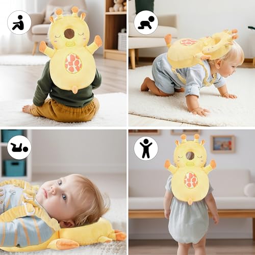 Image of Baby Head Back Protector Backpack Toddler Safety Protector Cushion Pad Soft, Adjustable and Lightweight Design for Safe Walking and Crawling Toddlers Girls and Boys(Giraffe)