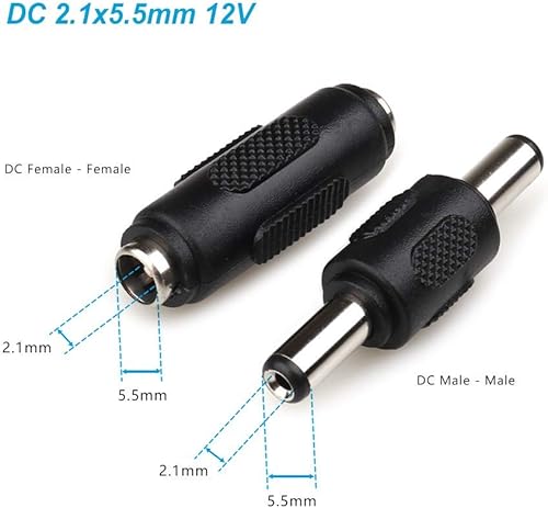 Miniatura 3 de 5 unids macho a macho conector de alimentación y 5 unids DC 0.217x0.083 in hembra a hembra adaptador de conector de alimentación para CCTV