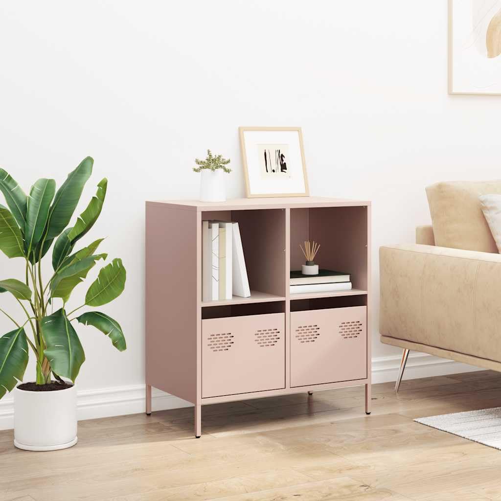 Credenza in metallo rosa, 2 cassetti, 68 x 39 x 73,5 cm