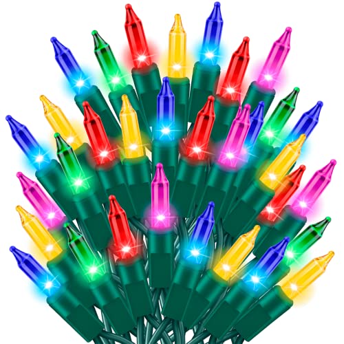 TWINGLEHOME Ultra-Bright Connects End to End Multi Christmas Mini Lights 100L 19.6Ft UL Listed Incandescent Bulb String Light Set for Indoor Outdoor Holiday Garden Party Christmas Tree Garland Decor