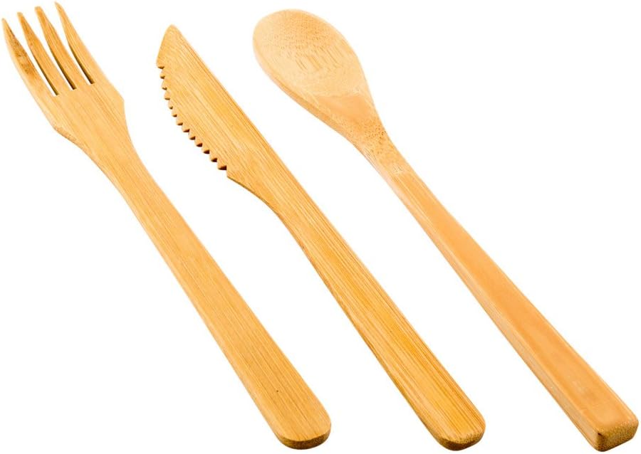 Restaurantware 8-inch Bamboo Knife Fork and Spoon Cutlery Sets: Perfect for Catering Events Restaurants and Food Trucks - 10 Knives 10 Forks and 10 Spoons - Premium