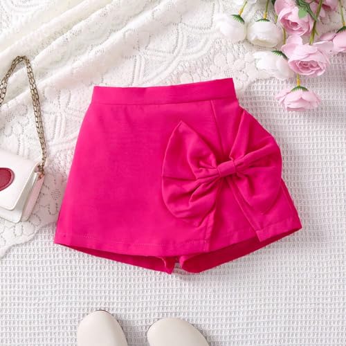 Image of BEAUDRM Girl's Elastic Waist Bow Front Trousers Split Straight Leg Cute Skort