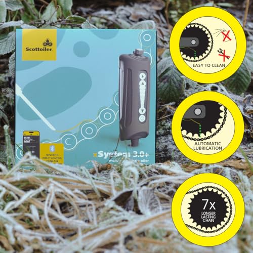 Scottoiler xSystem 3.0+ Elektronischer Kettenöler mit Bluetooth-App-Steuerung inkl. All Climate Biologisch abbaubares Scottoil Grün