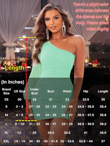Image of ShawGobow Sparkly Outfits for Women,One Shoulder Ruched Bodycon Short Prom Dress,Sexy Dresses Cocktail Homecoming Nye