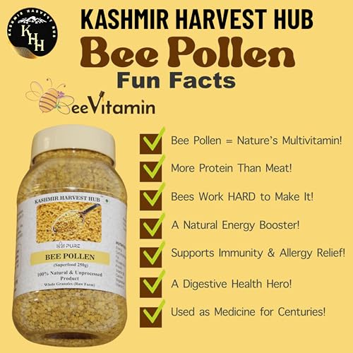 Image of Kashmir Harvest Hub Bee Pollen -500g | 100% Pure & Natural Superfood | Raw & Unprocessed | Anti-Oxidant | Rich in Protein & Immunity Booster | Granule Form | NPOP Organic Certified