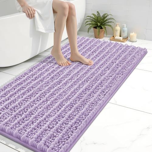 Image of Arotive Luxury Large Bathroom Rugs 40x24, Extra Soft Thick Absorbent Shaggy Chenille Bath Rugs, Machine Wash Dry, Bath Mats for Bathroom Floor, Tub and Shower, Home Decor Accessories, Light Purple