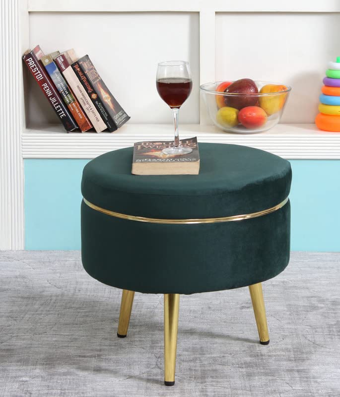 Image of Ottoman Stool for Living Room, Velvet Foot Rest Puffy for Sofa, Foot Stool for Sitting, Modern Puffy for Bedroom, Metal Legs Ottoman for Home Decor, 17 inch Height (Stool-Green)