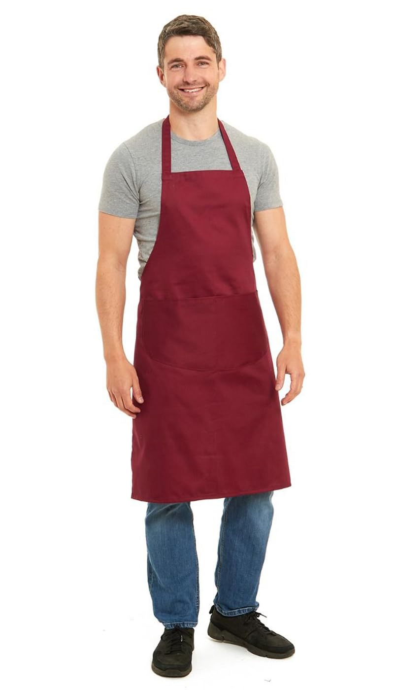Tesmark Plain Barbecue & Butcher Aprons for Men and Women with Pockets, One Size Plain Colour Versatile Aprons Ideal for Home, BBQ and Professional Use (Wine)