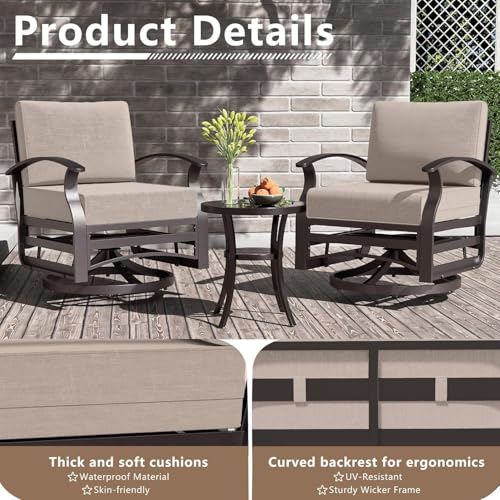 Image of Patio Furniture Set 6-Piece Aluminum Armrest Sofa, All-Weather Patio Conversation Set with Tempered Glass Top Table & Removable Sponge Cushions for Backyard Poolside-Sand