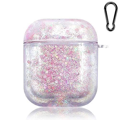 SGVAHY Funda para Apple Airpods 1 y 2 con llavero, funda Kawaii para Airpod, bonita funda para Airpods de 2ª 1ª generación, arena movediza brillante, lentejuelas líquidas, funda protectora rígida de