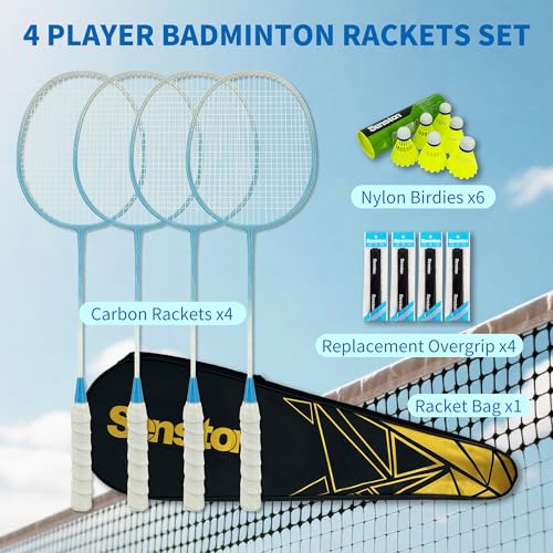 Image of Senston Badminton Rackets Set for Backyards, Badminton Set Includ 4 Rackets, 6 Birdies, 4 Non-Slip Grips, 1 Carrying Bag - Perfect for Adult Beginners, Family & Casual Outdoor Games