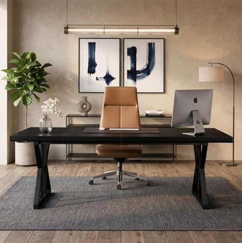 Image of Executive Computer Work Desk | Wooden Office Table for Home, Office, Workstation, Study | Strong Metal Frame Computer Table (Black)