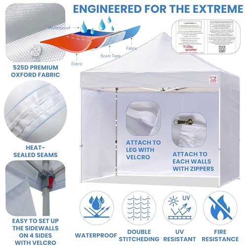 Image of Tradesparker 10x10 Pop Up Tent with Sidewalls,Commercial Movable Canopy ApexCore LED & Rugged Casters-Instant Easy Setup Shelter Canopies,Weight Bags&Stakes for Outdoor Events(Navy Blue)