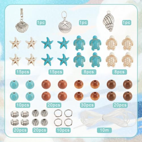 SUNNYCLUE 1 Box 6 Sets Ocean Bracelet Making Kit Sea Turtle Beads Turtle Charm Starfish Charms Wood Beads Summer Ocean Bead Sea Animal Bead Blue Turquoise Shell Beaded for Jewellery Making Kits - Image 2