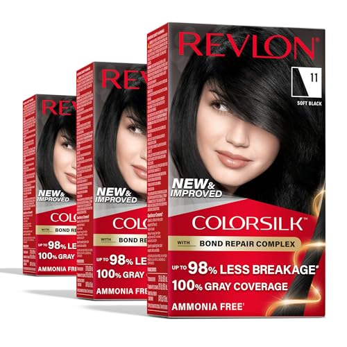 Revlon ColorSilk with Bond Repair Complex, Black Permanent Hair Color, 100% Gray Coverage, Ammonia...