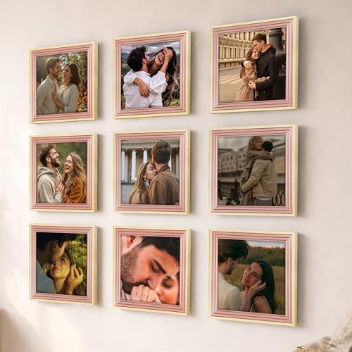 Image of Art Street Luxury Photo Frame for living room, Modern Step Design Photo Frames for Photograph, Art Work, Kids Room Set of 9 (8x8 Inch, Pink)