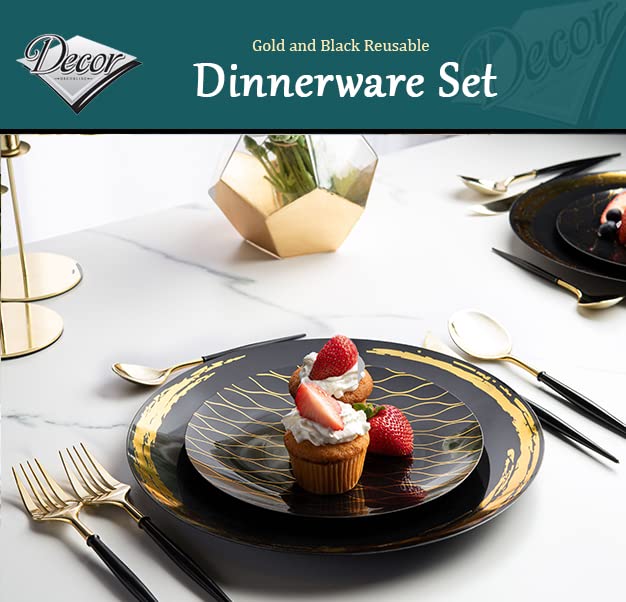 Decor Decorline - Premium herbruikbare kunststof partyserviesset - 32-delig - Whisk-collectie - blauw/goud - stabiel, herbruikbare bordenset - 2 maten (16 x 26 cm, 16 x 19 cm