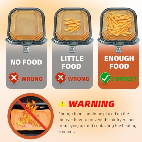 Image of Air Fryer Liners Disposable for Ninja Air Fryer MAX PRO AF180UK 6.2L, AF140UK 4.7L, 100pcs Air Fryer Liners Square, Parchment Paper for Cosori 5.5L /6L, Tefal 5L, Ninja Speedi, Air Fryer 4.5L-6.5L