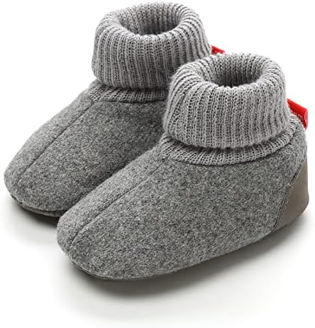 AKINGIO Baby Boys Girls Fleece Booties Non Skid Soft Sock Boots Infant Slippers Newborn First Walker Crib Shoes Gray 12CM
