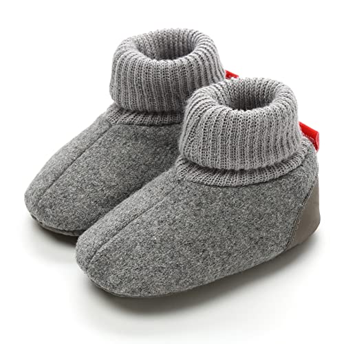 Akingio Baby Boys Girls Fleece Booties Non Skid Soft Sock Boots Infant Slippers Newborn First Walker Crib Shoes Gray 12Cm #TOP16