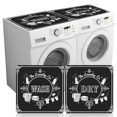 Teenyyou 2 Pcs Washer and Dryer Covers Top Protector Mat Non Slip Washing Machine Cover Dust Proof Quick Drying Protective Dust Cover Pad for Laundry Room Kitchen (26.5 x 26.5 Inch Elegant Frame)