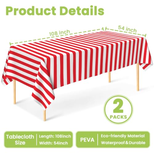 Image of Mulbozy Red and White Striped Tablecloth 2 Pack,Red and White Table Cloth