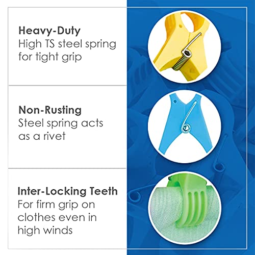 Image of SYNERGY - Heavy Duty Rust Free Cloth Peg /Clothes Clip /Cloth Drying Pins /Pegs for Hanger /Rods /Ropes /Drying Clothes (18 Clips with Box) - SY-CC2