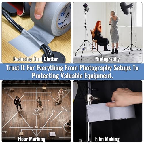 Image of Grey Gaffers Tape 3 inch 6 Pack, Heavy Duty Gaffer Tape Bulk, No Residue Cloth Fabric Matte Finish Gaffing Tape Dance Floor,Non-Reflective Gaff Tape Hand Tear Self-Adhesive for Cable Stage Photography