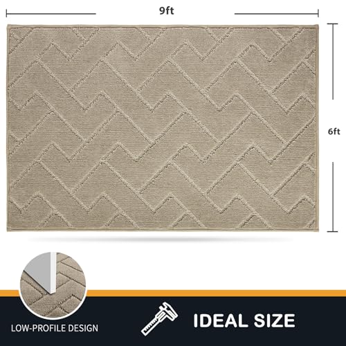 PURRUGS Easy Care Area Rug 6ft x 9ft, Non-Slip Machine Washable Entry Rug, Stain Resistant Accent Rug for Hallway, Bedroom, Living Room and Mudroom, Taupe