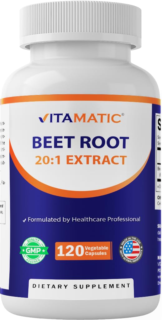 Vitamatic Beet Root 20:1 Extract Capsules 800 mg Per Serving (Beta vulgaris) – Nitric Oxide Support Supplement – Non-GMO, Gluten Free – 120 Veggie Capsules – Made in USA