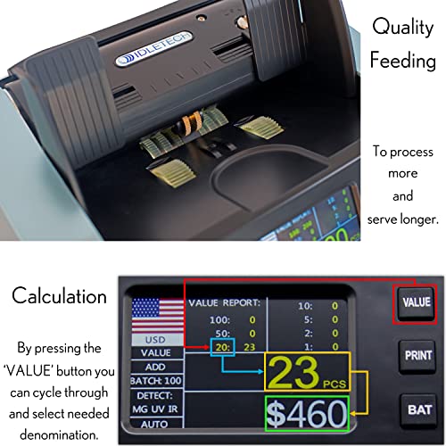 Idletech Bc-1500 Money Counter Machine With Counterfeit Detection, Bill Counter, Money Counter. Uv/Mg/Ir/Dbl/Half/Chain/Dd, Value Calculation, Add, Batch Modes. Print Option. Bank Grade. #TOP1